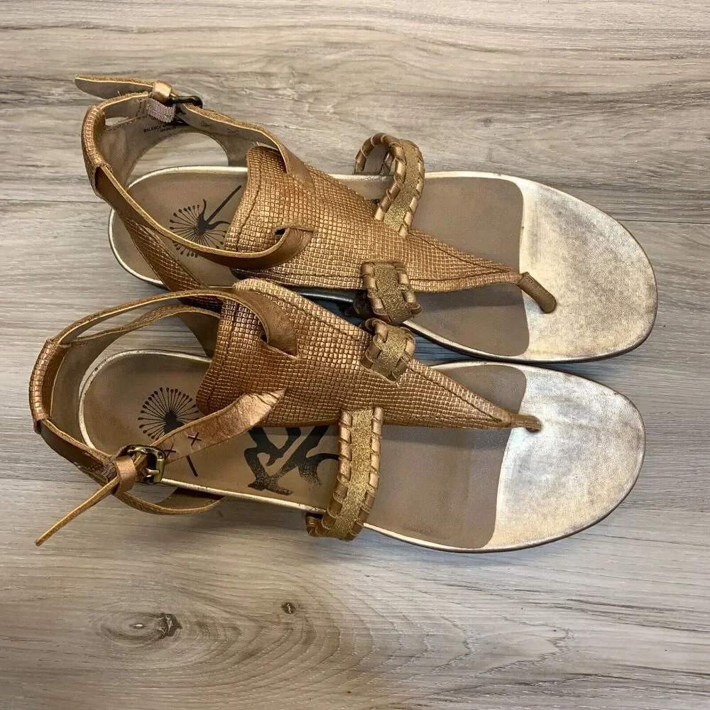 OTBT‎ Women's Copper Leather T-Strap Wedge Celestal Sandal Size 10 Celestal
